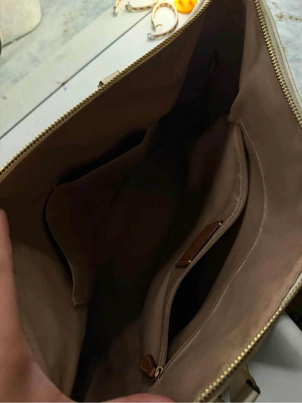 Coach Signature Tote in Light Taupe and Cream